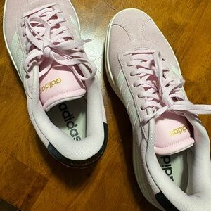 Adidas Women's Light Pink and White Sneakers